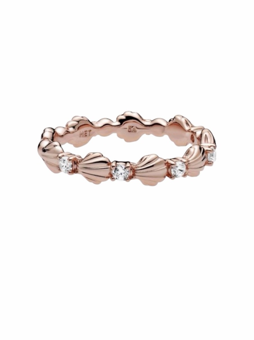 Pandora Gold Sparkling Seashell Band Minimal Dainty Ring, size 5